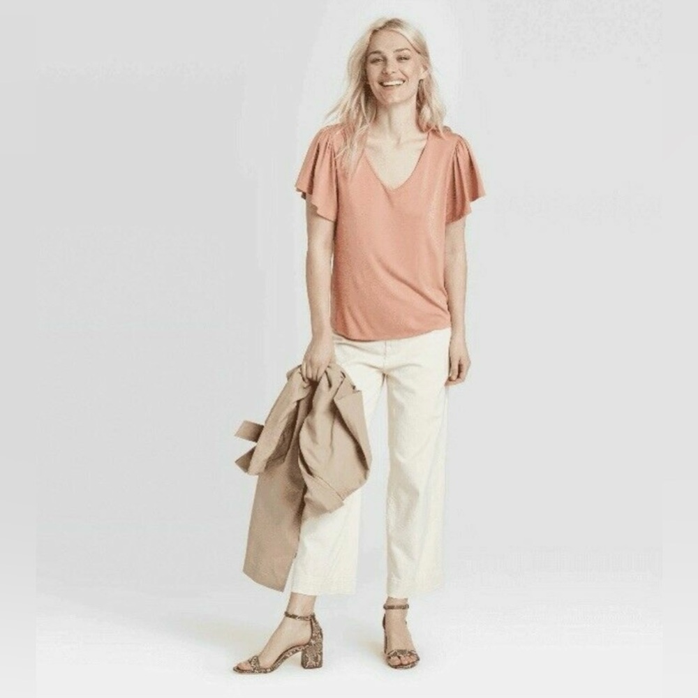 NWT Women's A New Day Coral Butterfly Cap Sleeve Blouse Size‎ Small